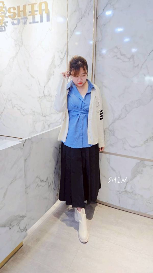 學院風百褶半身裙(黑/灰) 