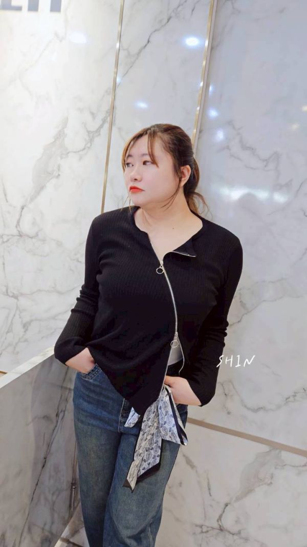 雙開拉鍊圓領針織衣(黑/白) 