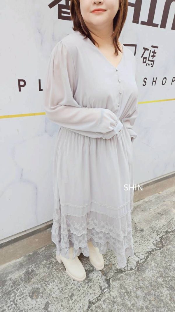 仙仙下凡蕾絲雪紡洋(粉/灰藍) 