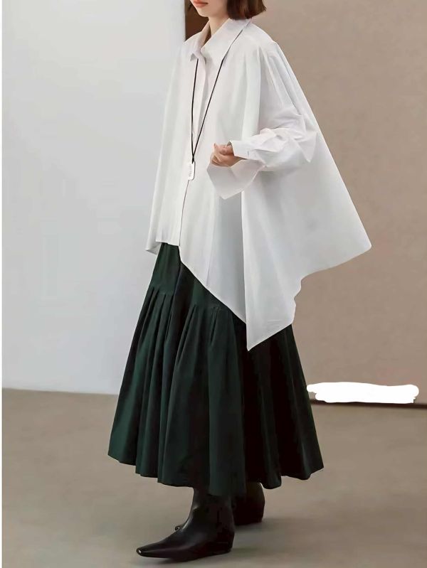 不對襯寬版襯衫(黑/白) 