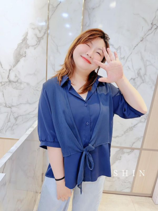 設計款拼接背心假兩件襯衫 