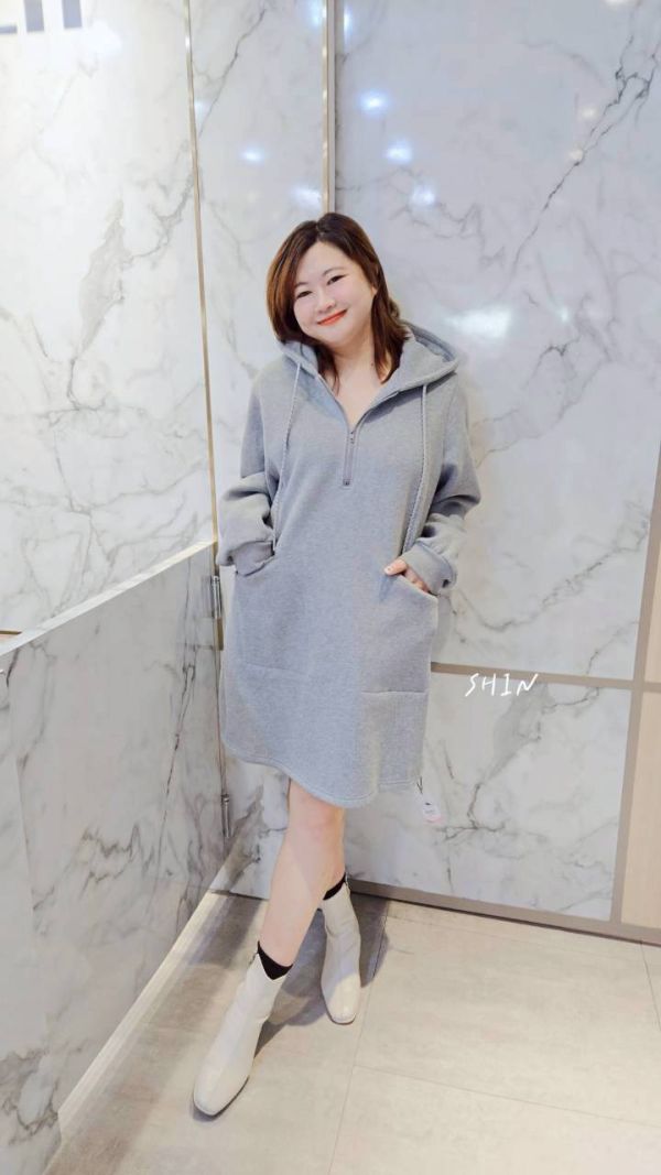 歐膩連帽衣裙(藍/灰/杏) 