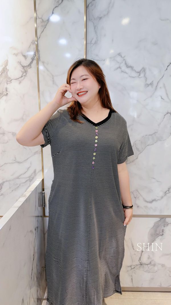 排彩扣涼感長洋(條紋/黑) 