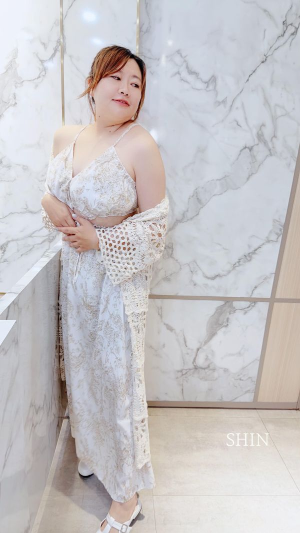 棉麻水墨花胸墊長洋(藍花/咖花) 