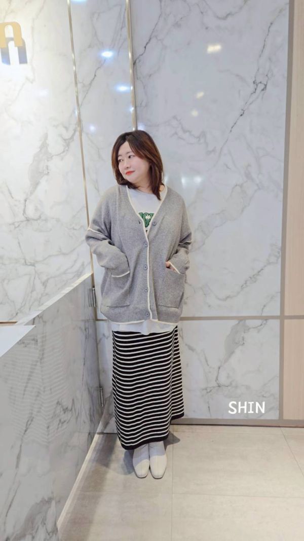 日系滾邊設計口袋針織外套(黑/杏/灰) 