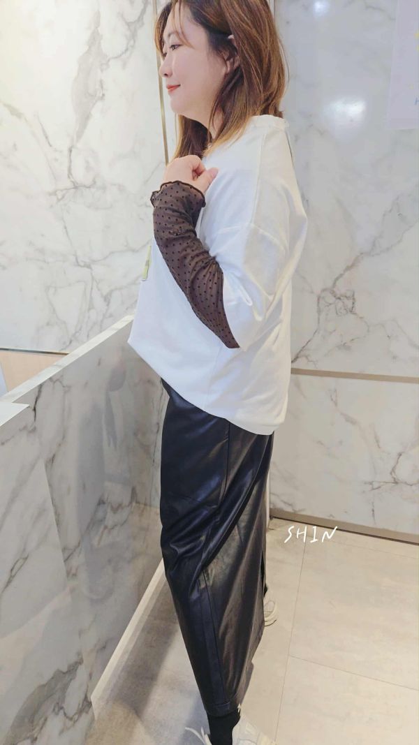 配點點皮帶長皮裙 