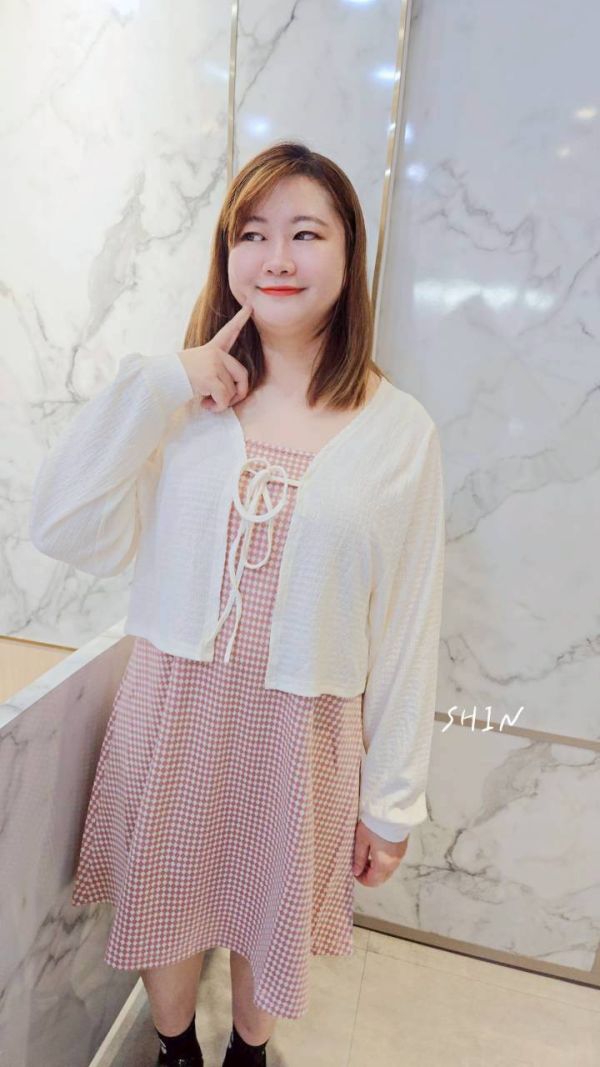 菱格紋細肩帶短洋(藍/粉/咖) 