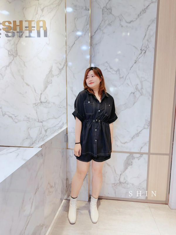 車線知性女孩襯衫褲套裝(藍/杏/黑) 