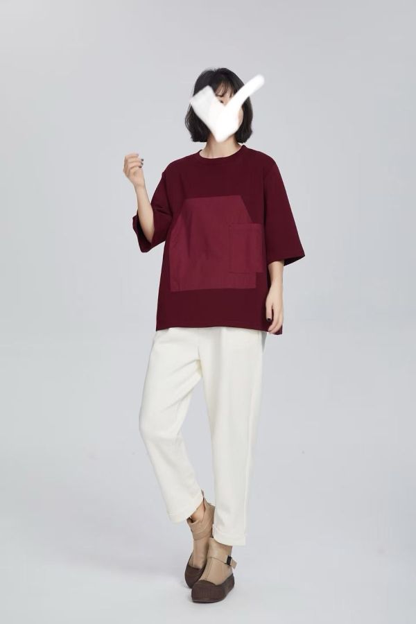 專櫃款半袖前大口袋T(酒紅/深灰/深藍/咖) 