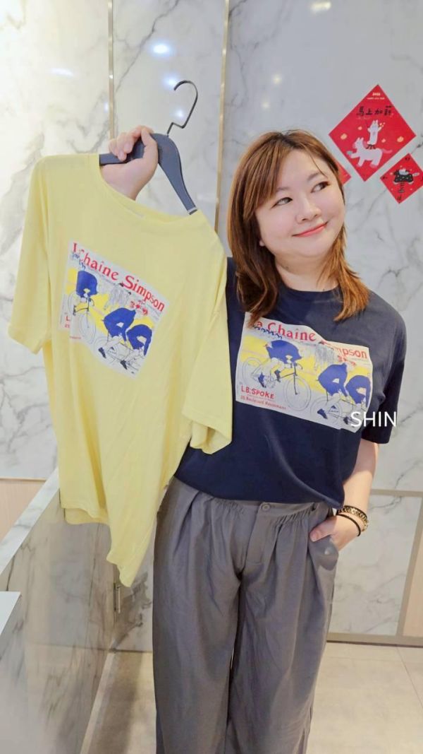 竹節棉復古單車印大T(黃/灰/白/藍) 