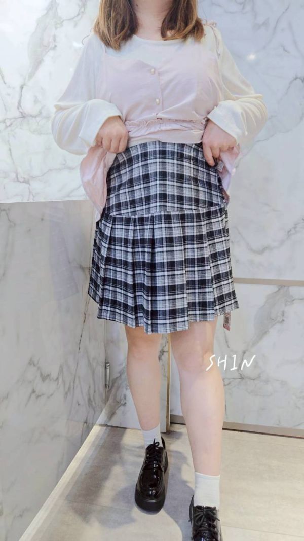 格子高腰百摺褲裙(黑格/咖格/藍格) 
