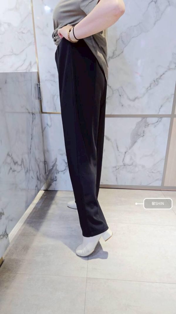 正韓太空棉鬆緊微喇叭長褲(黑/咖) 