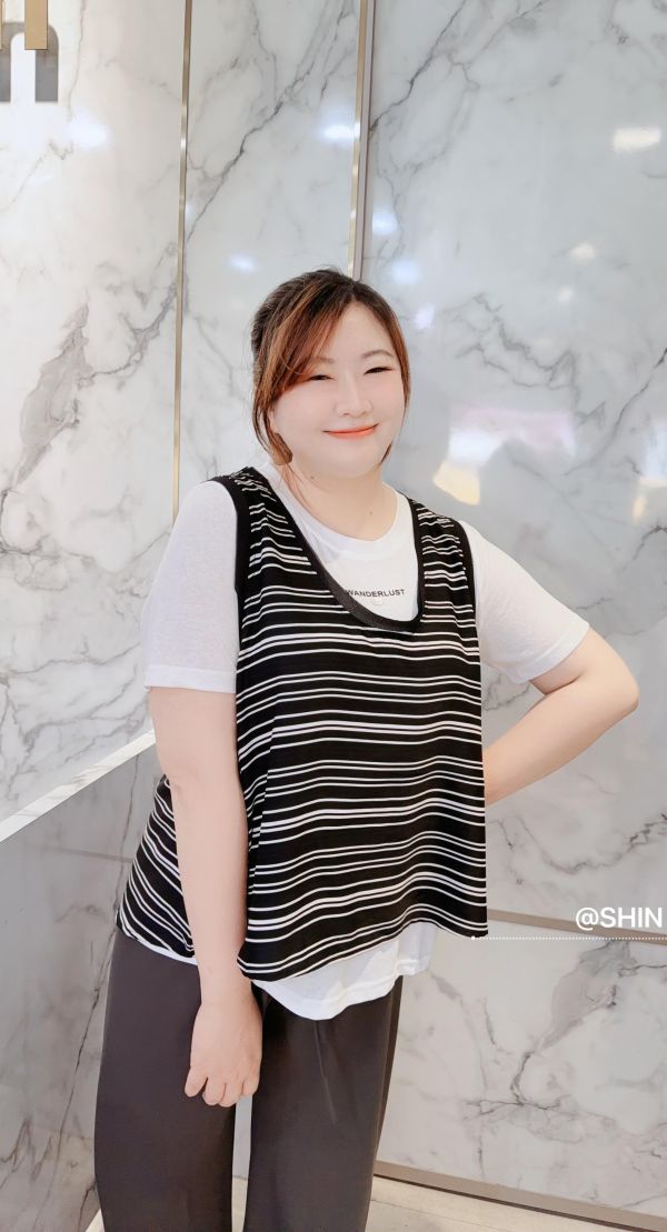 涼感假兩件條紋背心T 