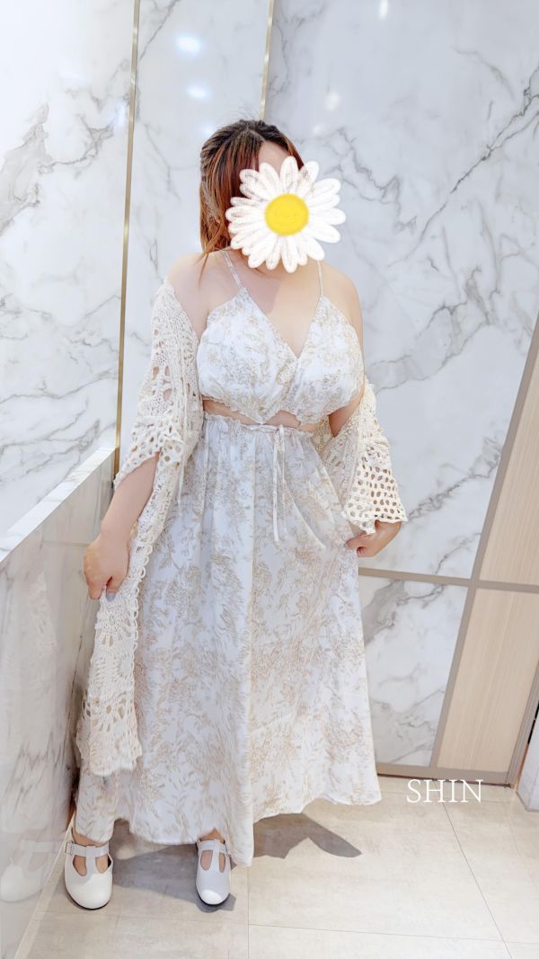 棉麻水墨花胸墊長洋(藍花/咖花) 