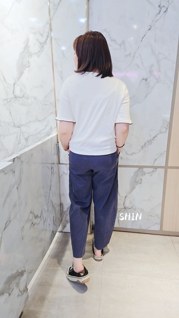 膝摺加大休閒褲 