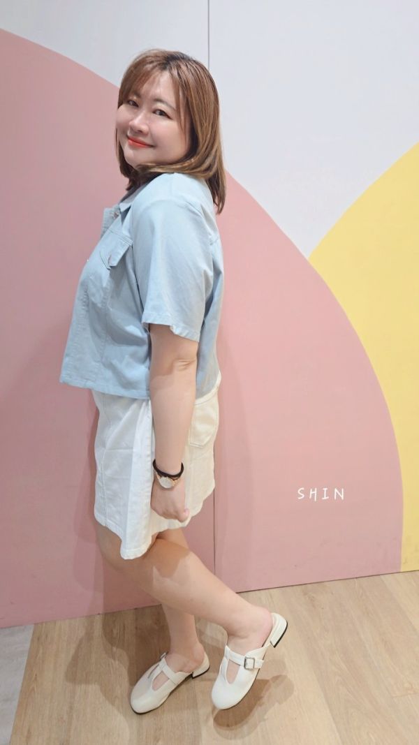 短版挺布襯衫外套(杏/藍) 