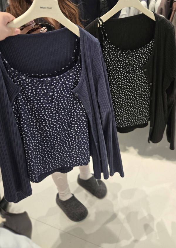 韓系碎花兩件套(黑/藍) 