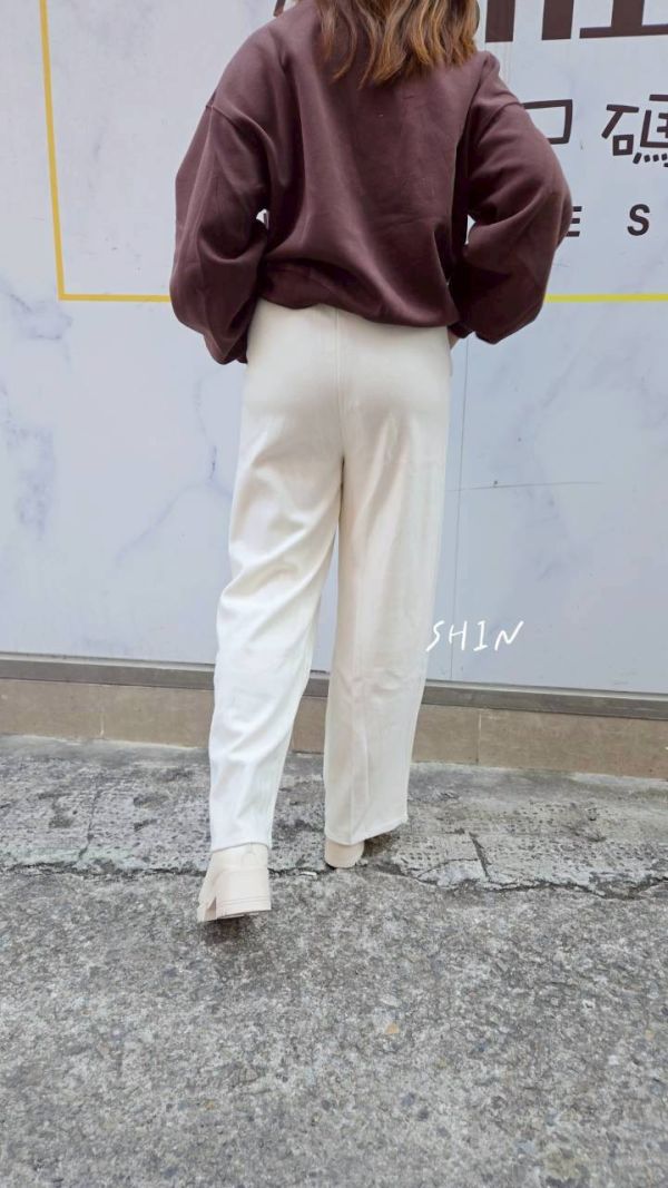 抽繩厚磅休閒寬褲(燕麥/米白/黑) 