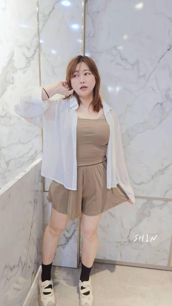 雪紡襯衫背心短褲三件套(咖/黑) 