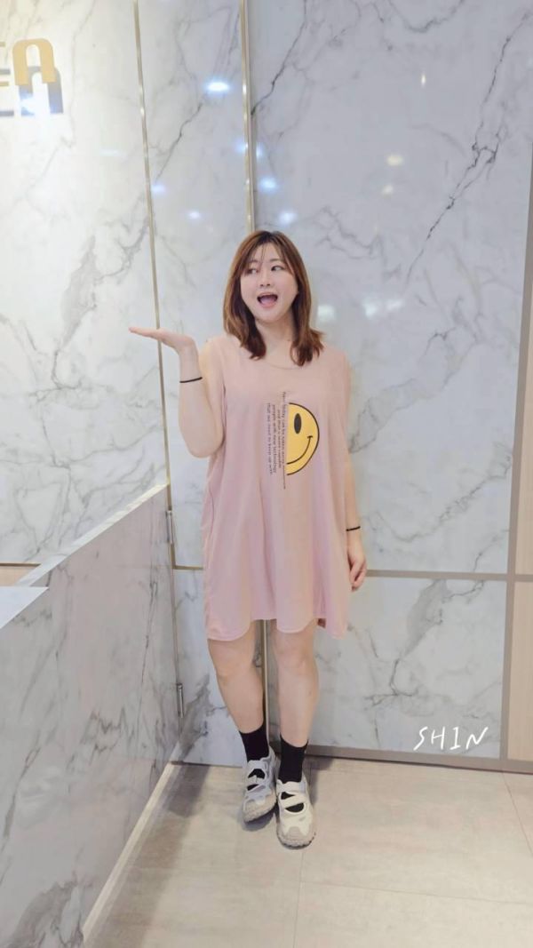 笑臉臉無袖長版T(粉/黑) 