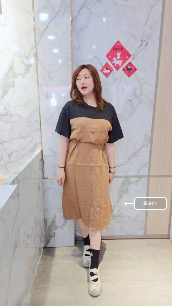 基本必須擁有假兩件吊帶長版(深藍/卡其) 