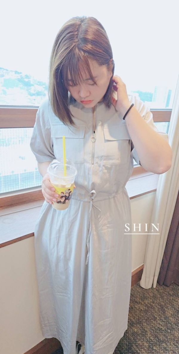 正韓涼感拉鍊縮腰長洋（藍灰/黑） 