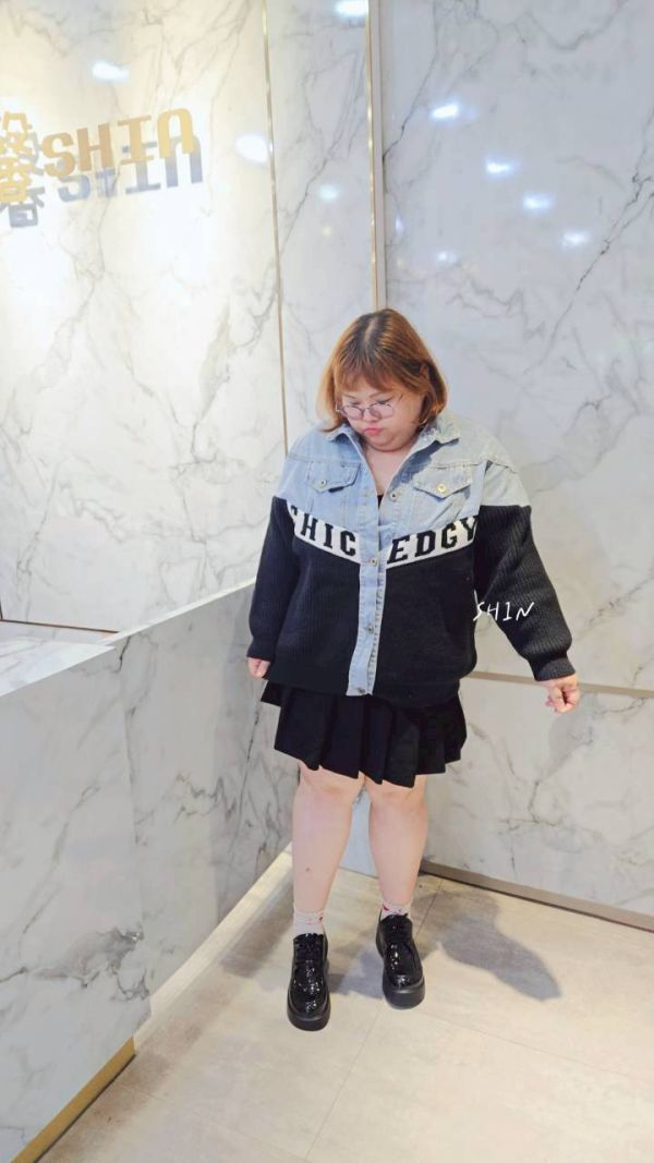 牛仔拼接針織外套(黑/卡其) 