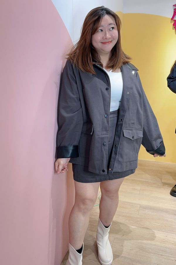 簡單韓系夾克褲裙套裝(深藍/灰/咖) 