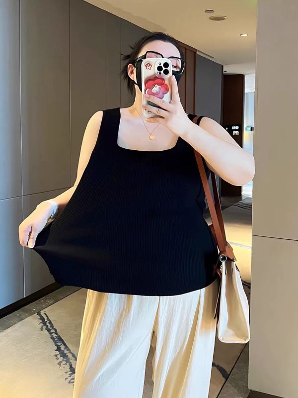 羅紋針織背心(黑/杏/條紋) 