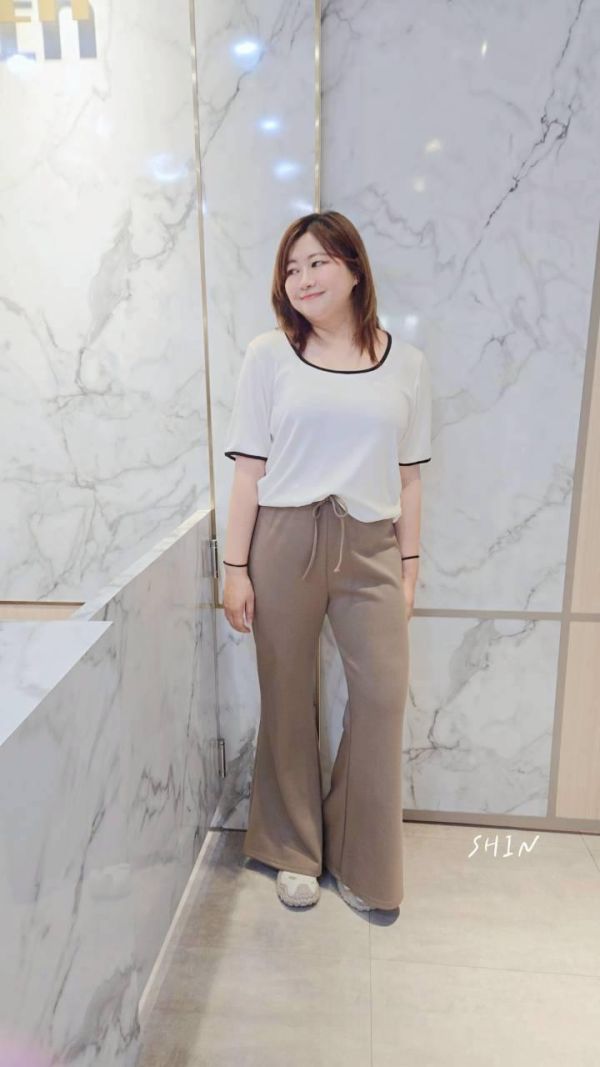 滑面喇叭綁帶長褲(杏/咖/黑) 