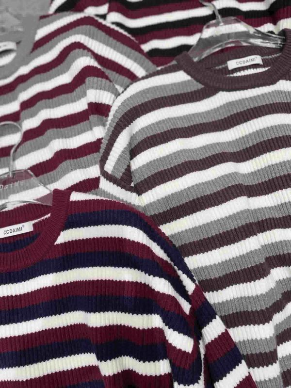 情侶款軟軟的圓領條紋針織衣(咖條/灰條/白底黑條/黑底白條/粉條/藍條) 