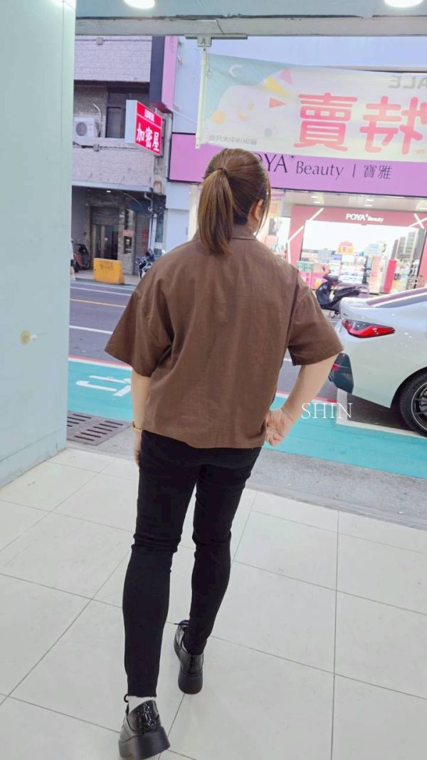 棉麻襯衫大口袋翻領(卡其/咖/黑) 