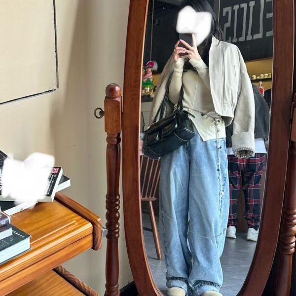 KOREA復古休閒立領兩面穿格紋夾克外套 