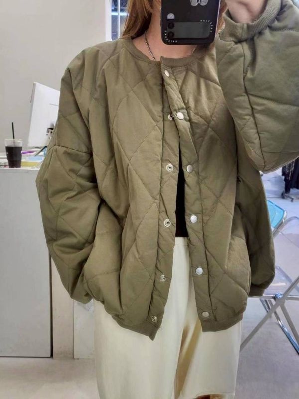 KOREA格菱紋小鋪棉外套(深灰/咖啡/軍綠) 