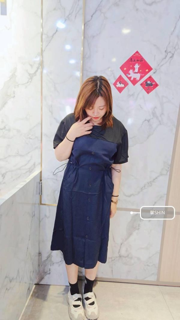 基本必須擁有假兩件吊帶長版(深藍/卡其) 