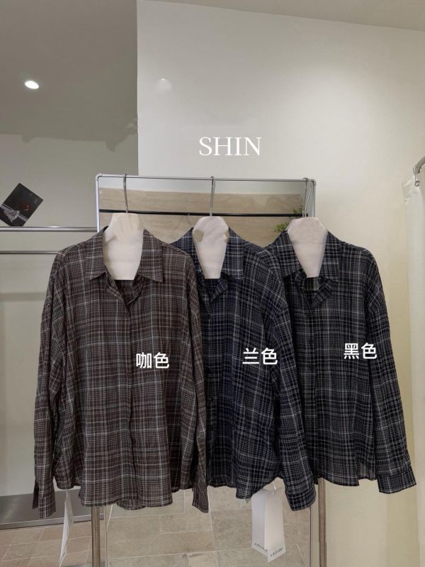 皺皺材質男孩系格子襯衫(藍/咖/黑) 