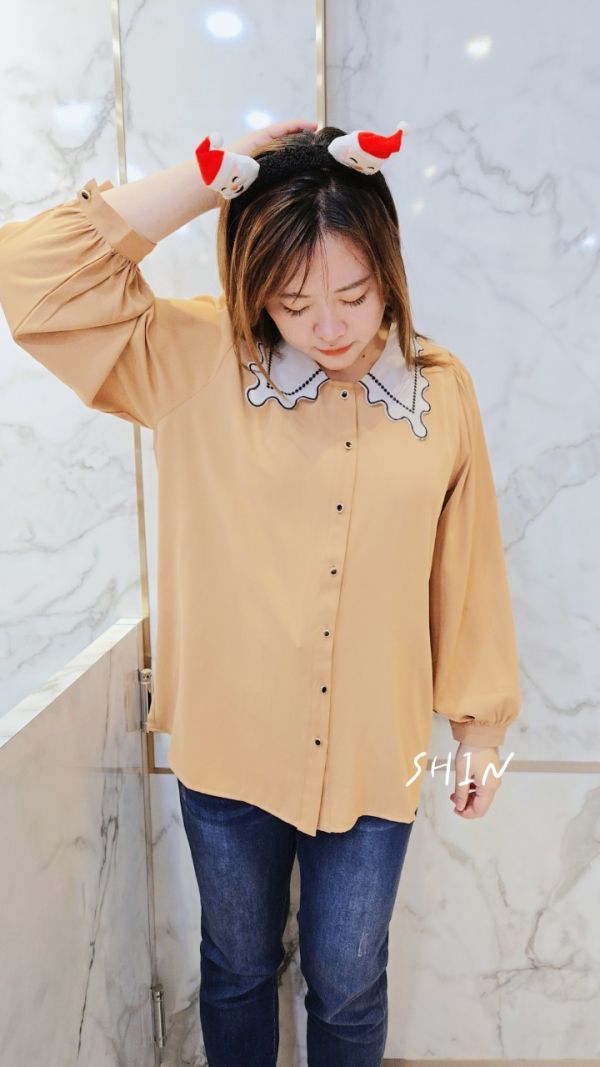 可愛領雪紡上衣(橘) 