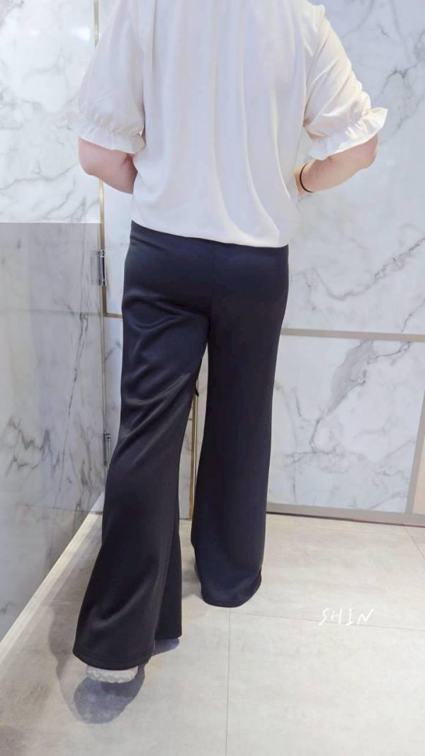 滑面喇叭綁帶長褲(杏/咖/黑) 