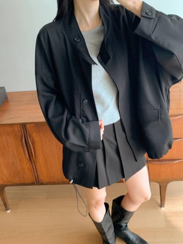 最推正韓風西裝材質風衣外套（杏/卡其/黑） 