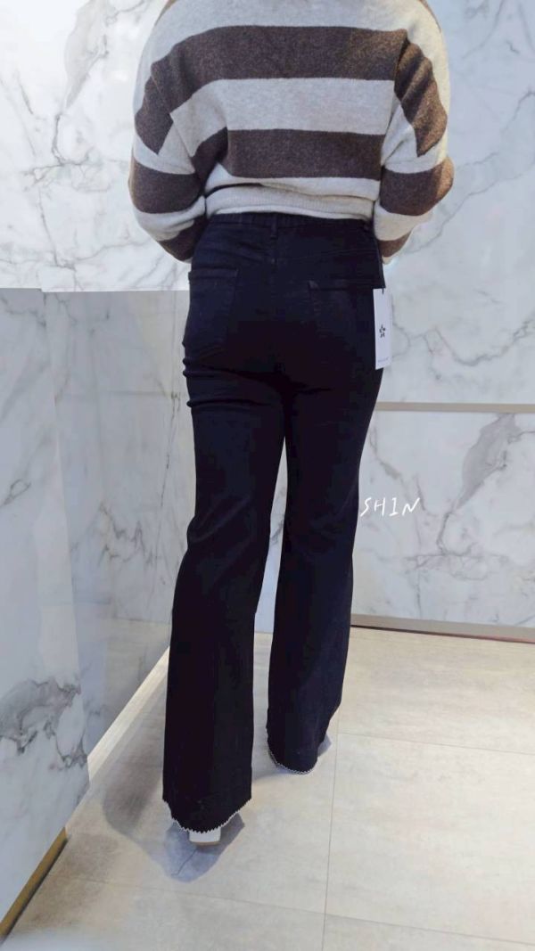 復古繡線微喇叭褲(黑/牛仔) 