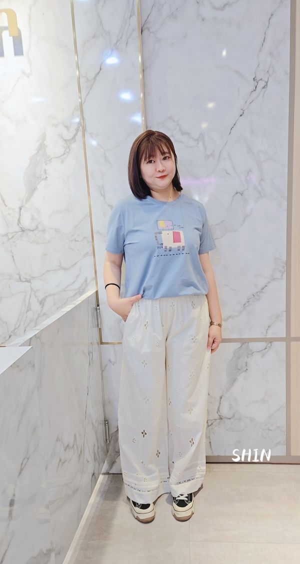 洞洞花棉麻長褲(杏/白) 