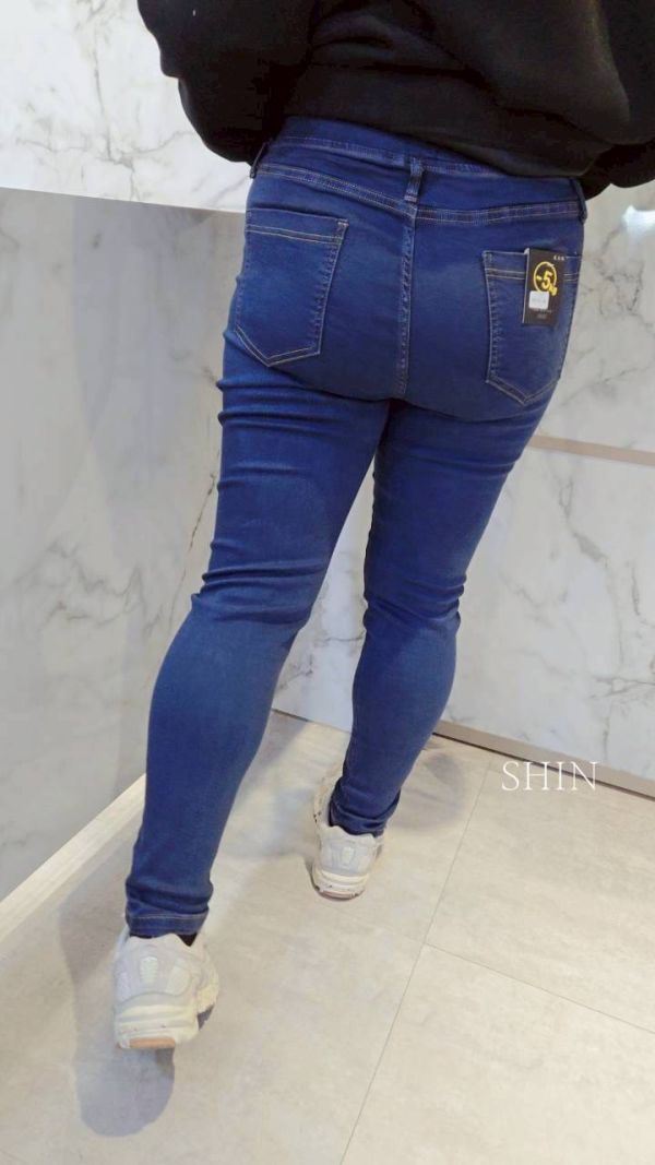 寬版褲頭鬆緊高腰牛仔褲 