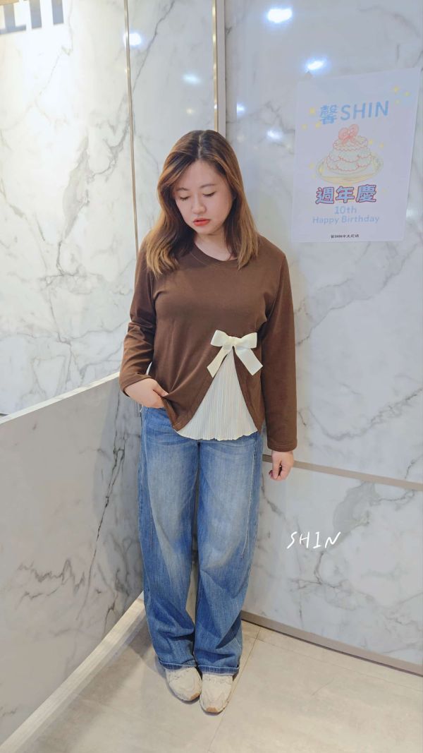 拼接小百褶上衣(黑/咖/灰) 