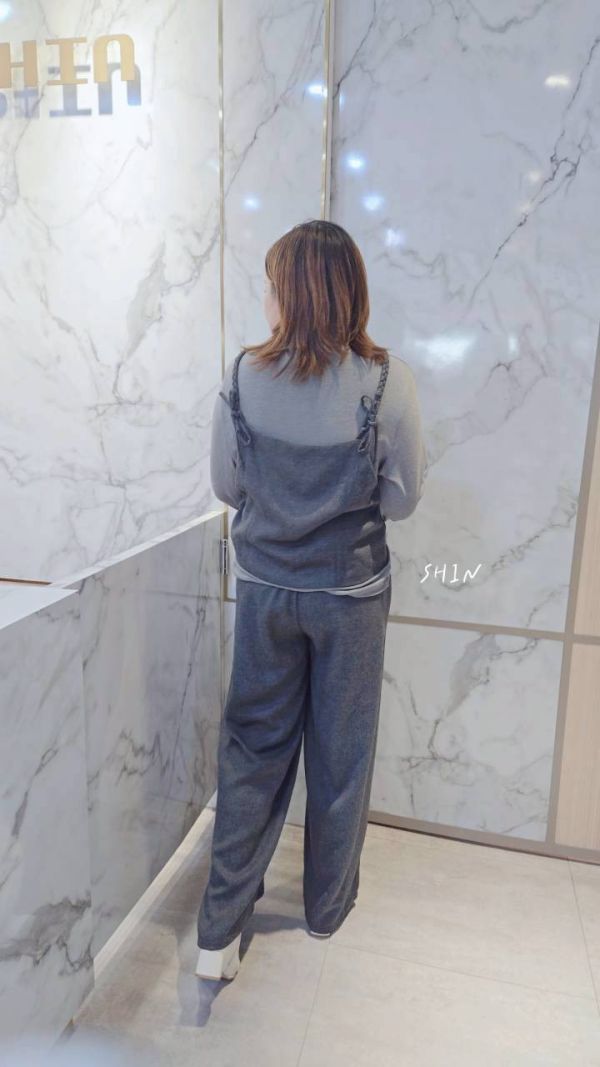 韓版毛呢編織真三件套裝(灰/咖) 