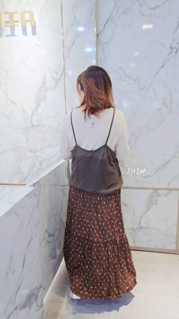 三件套碎花裙(深藍/咖) 