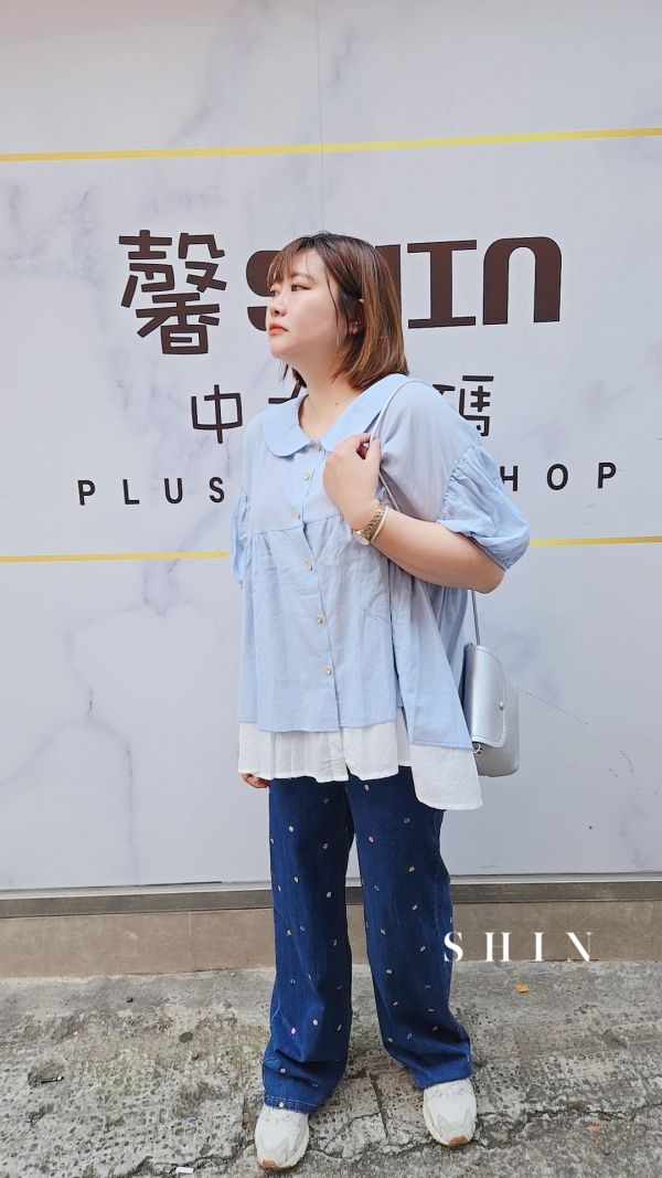 拼接純色娃娃棉麻上衣(粉/藍/淡紫) 