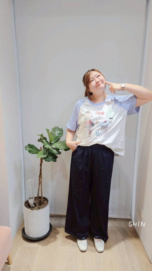 下擺波浪牛仔寬褲 