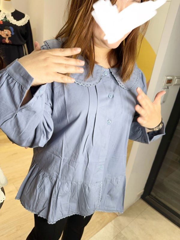 娃娃襯衫背心兩件套(綠/藍/杏) 