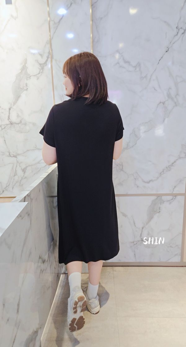 中長加大莫代爾連衣裙睡衣(粉/黑) 