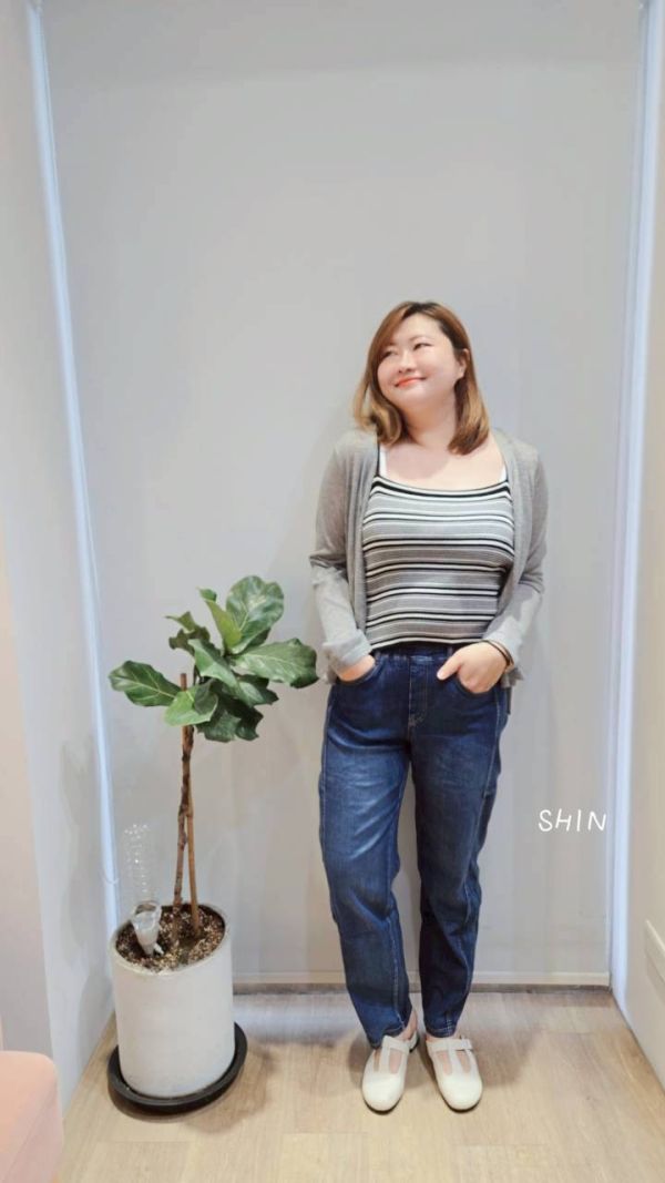 日系慵懶鬆緊繭型牛仔褲 